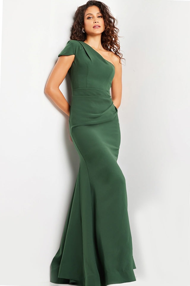 Jovani Evening Dress Jovani 36699 Emerald One Shoulder Fitted Evening Gown