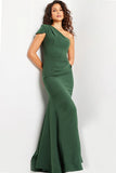 Jovani Evening Dress Jovani 36699 Emerald One Shoulder Fitted Evening Gown