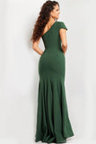 Jovani Evening Dress Jovani 36699 Emerald One Shoulder Fitted Evening Gown