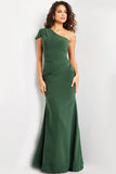 Jovani Evening Dress Jovani 36699 Emerald One Shoulder Fitted Evening Gown