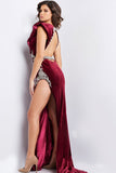 Jovani Evening Dress Jovani 37341 Burgundy Crystal Embellished Velvet Gown