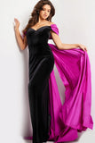 Jovani Evening Dress Jovani 37375 Black Fuchsia Velvet Off the Shoulder Dress