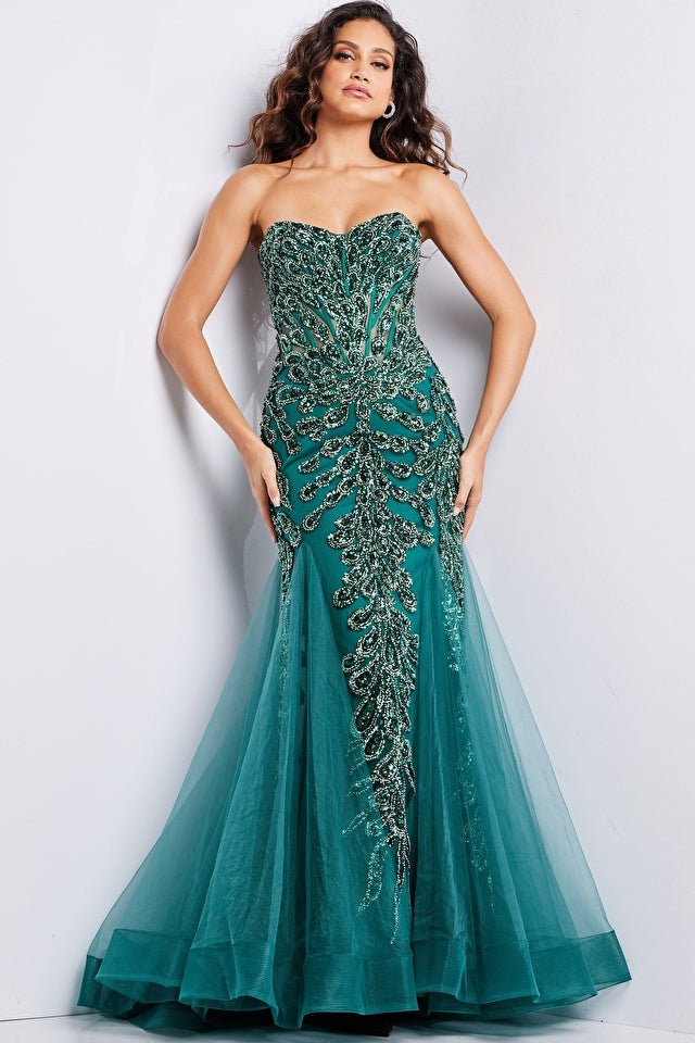 Jovani Evening Dress Jovani 37412 Emerald Sequin Embellished Gown