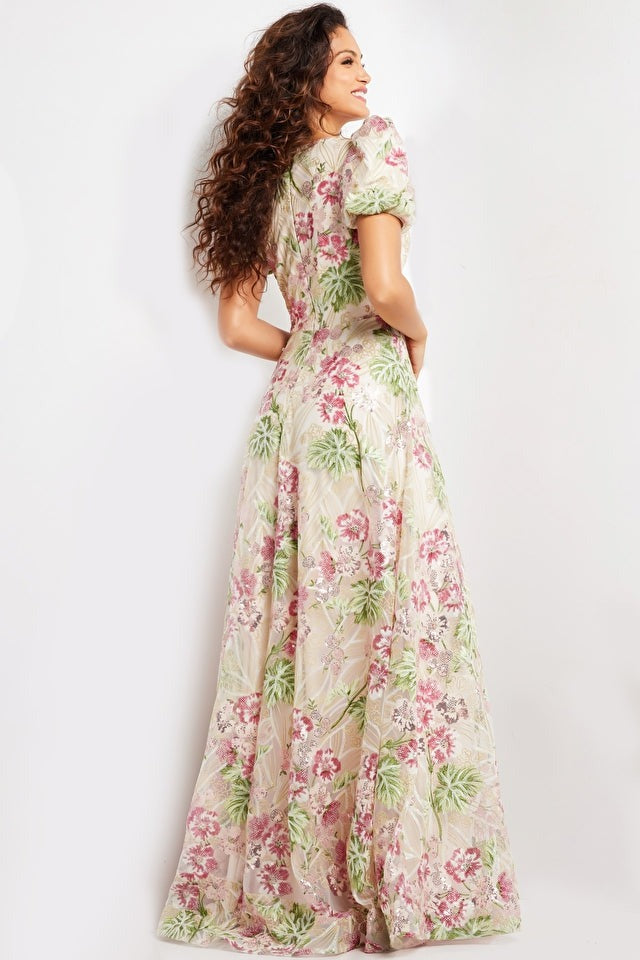 Jovani Evening Dress Jovani 37636 Multi Color Short Sleeve Floral Dress