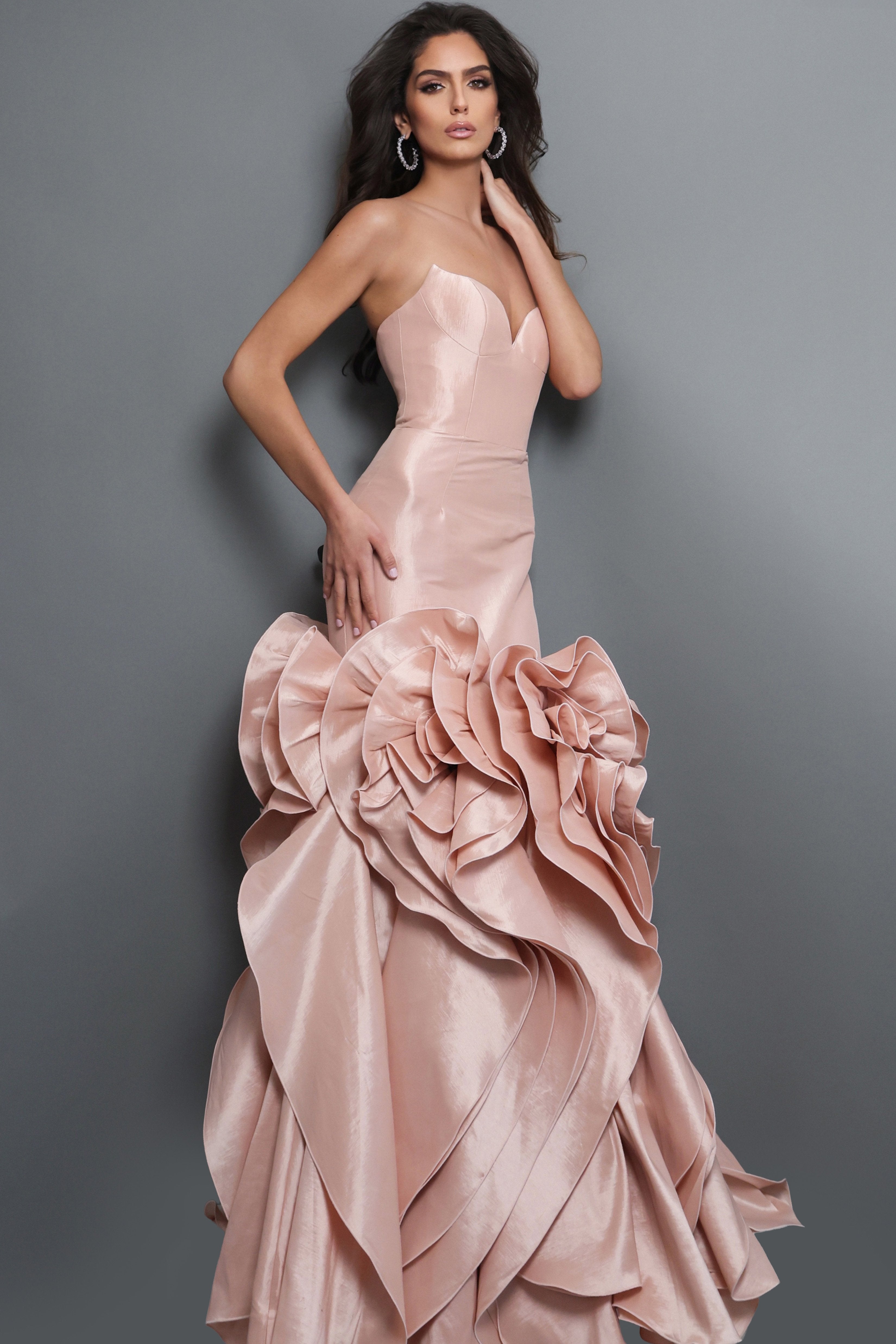 Jovani Evening Dress Jovani 49548 Strapless Mermaid Gown with Sculpted Ruffle Detail