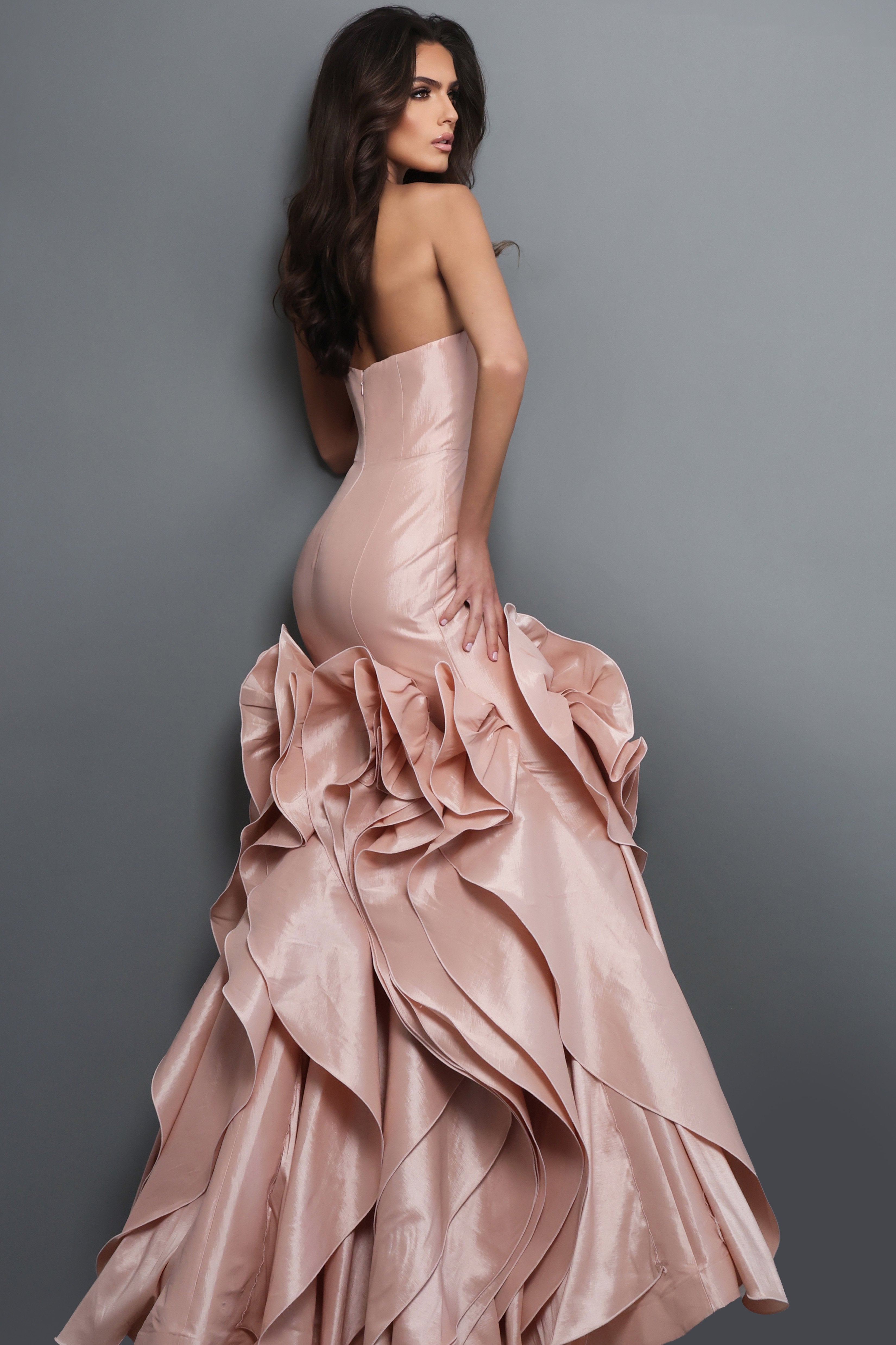 Jovani Evening Dress Jovani 49548 Strapless Mermaid Gown with Sculpted Ruffle Detail