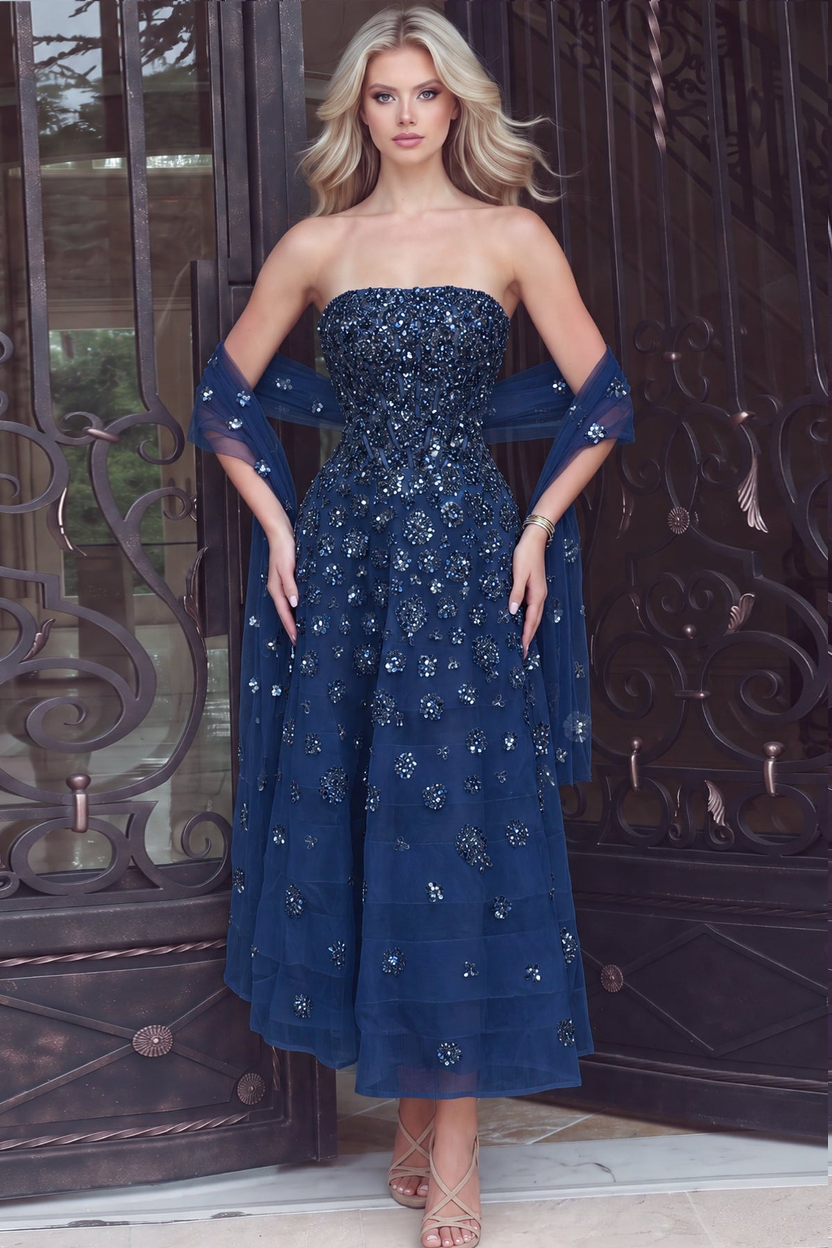 Jovani Evening Dress Jovani 51616 Embellished Strapless A Line Evening Gown