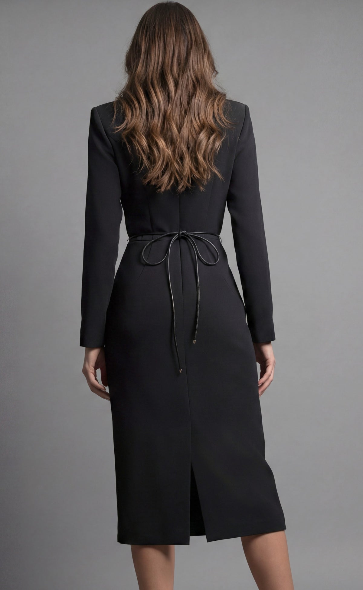 Jovani Evening Dress Jovani 51637 Elegant Long Sleeve V Neck Midi Dress With Sculpted Waist