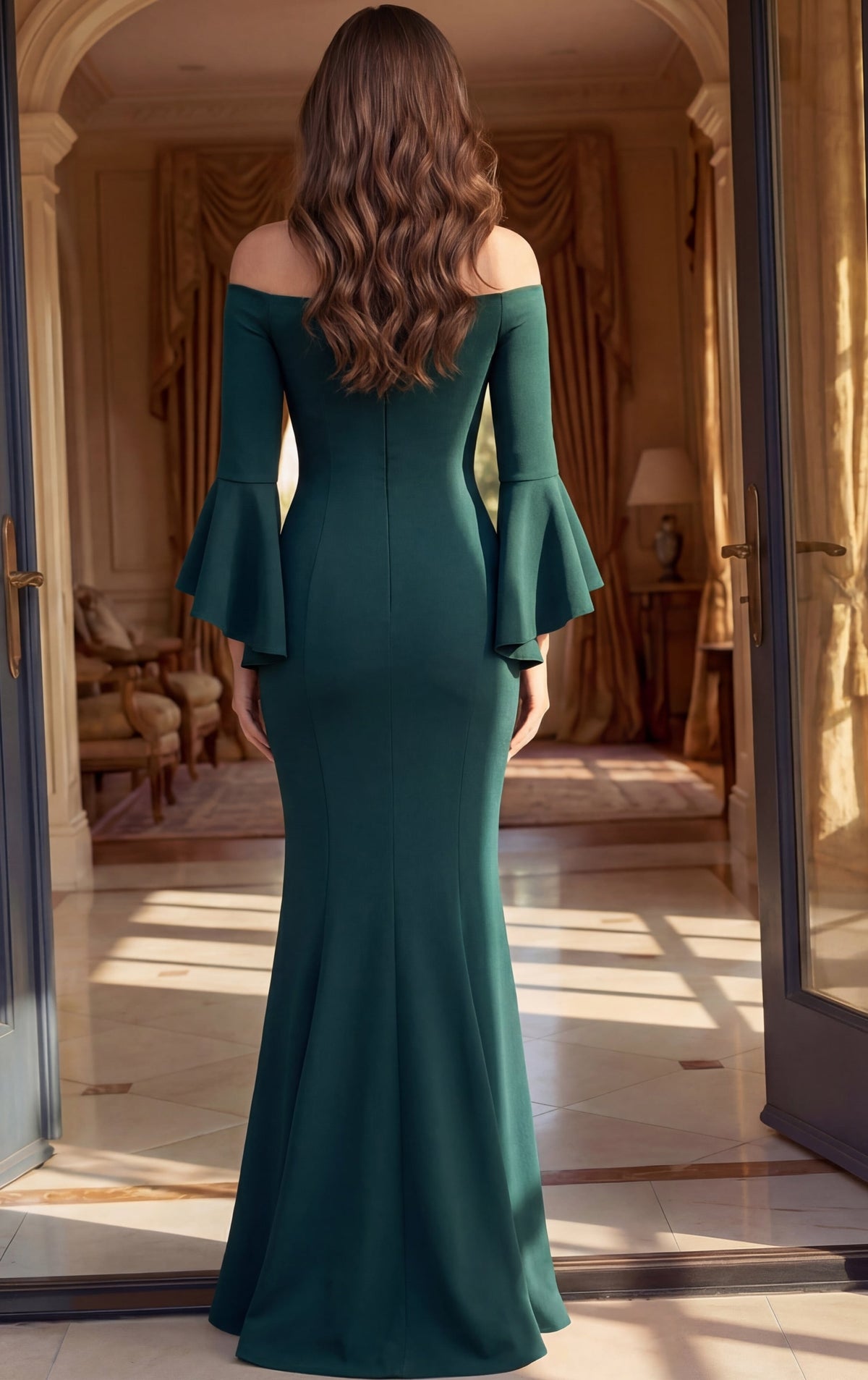 Jovani Evening Dress Jovani 51645 Off Shoulder Bell Sleeve Mermaid Gown