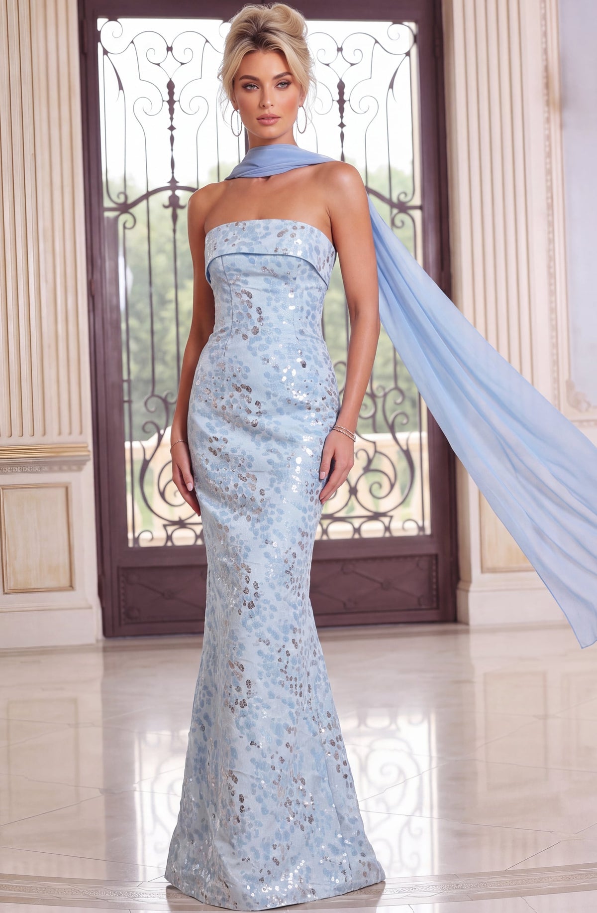 Jovani Evening Dress Jovani 51906 Strapless Column Gown With Chiffon Scarf
