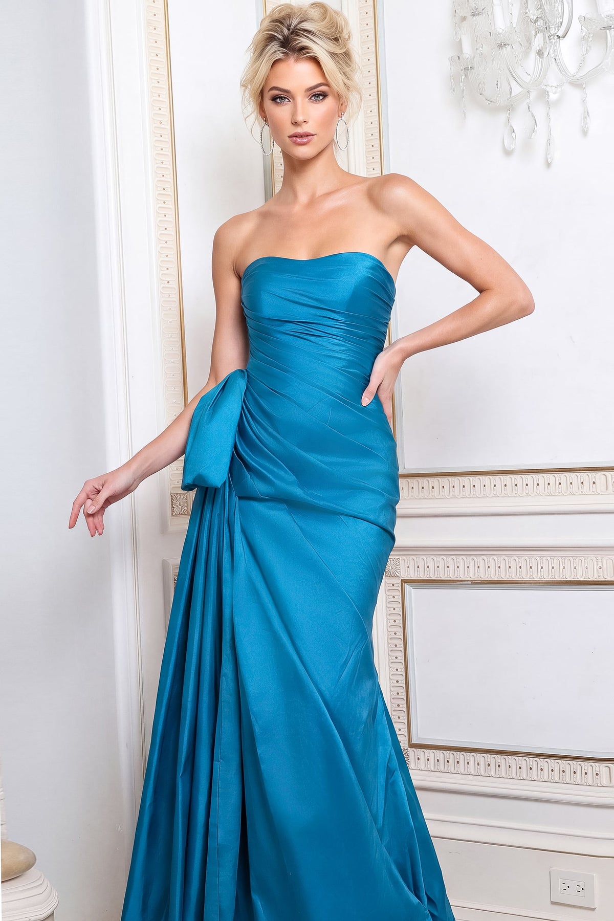 Jovani Evening Dress Jovani 51978 Strapless Ruched Bow Trumpet Gown