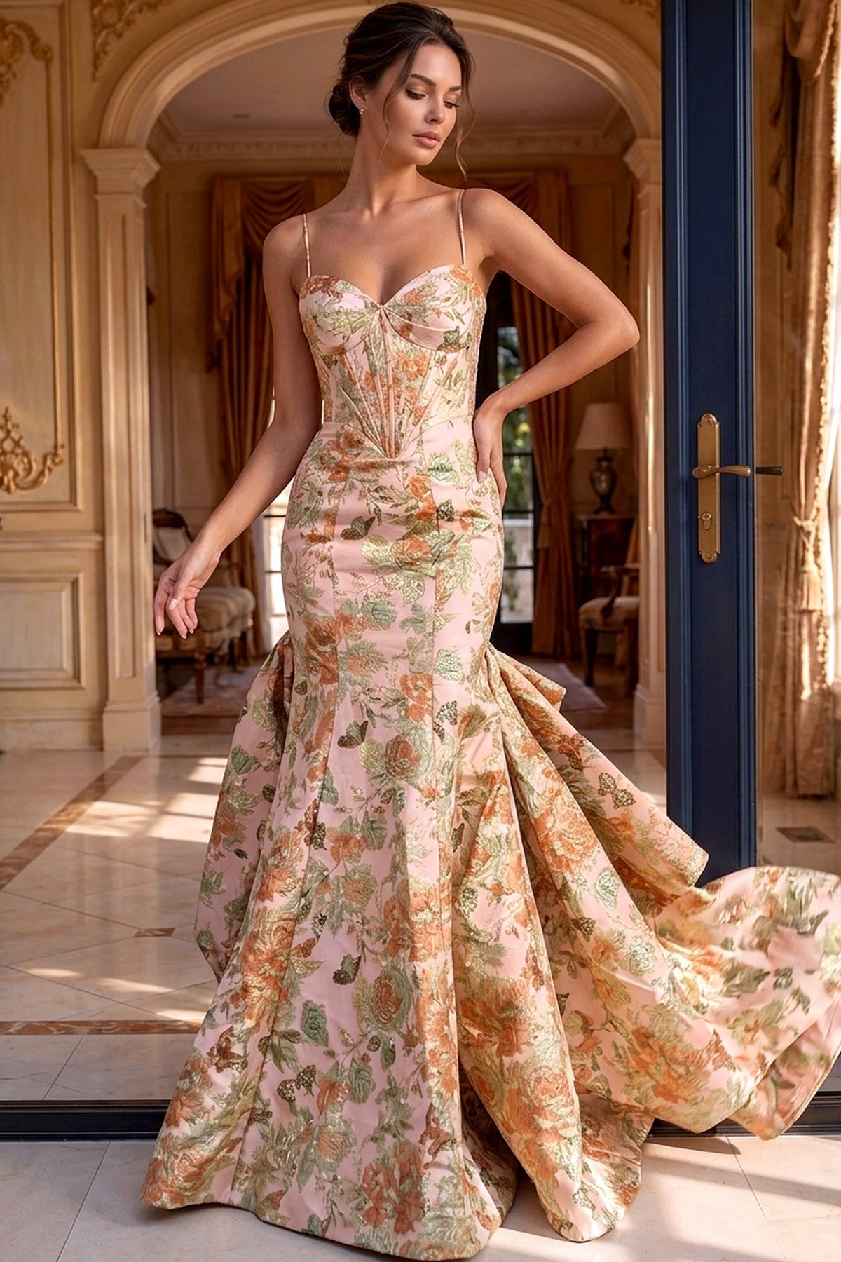 Jovani Evening Dress Jovani 52175 Floral Strapless Mermaid Evening Gown