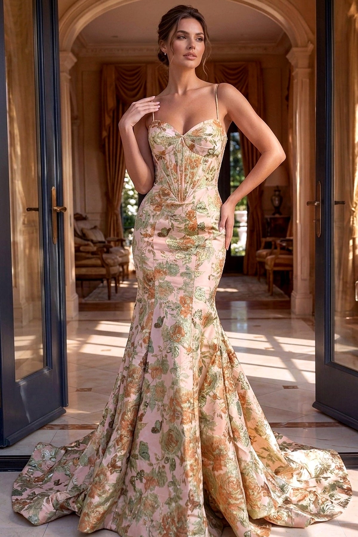 Jovani Evening Dress Jovani 52175 Floral Strapless Mermaid Evening Gown