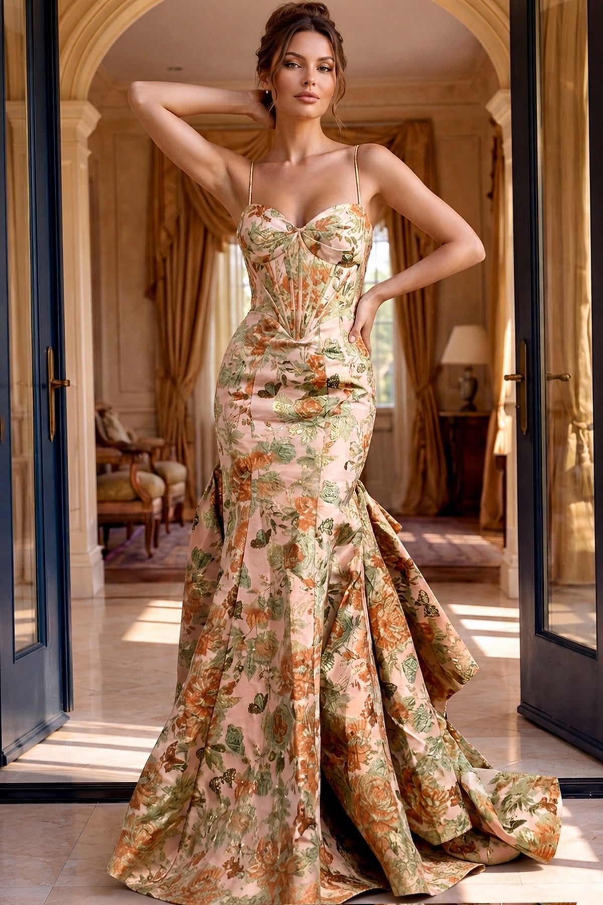 Jovani Evening Dress Jovani 52175 Floral Strapless Mermaid Evening Gown