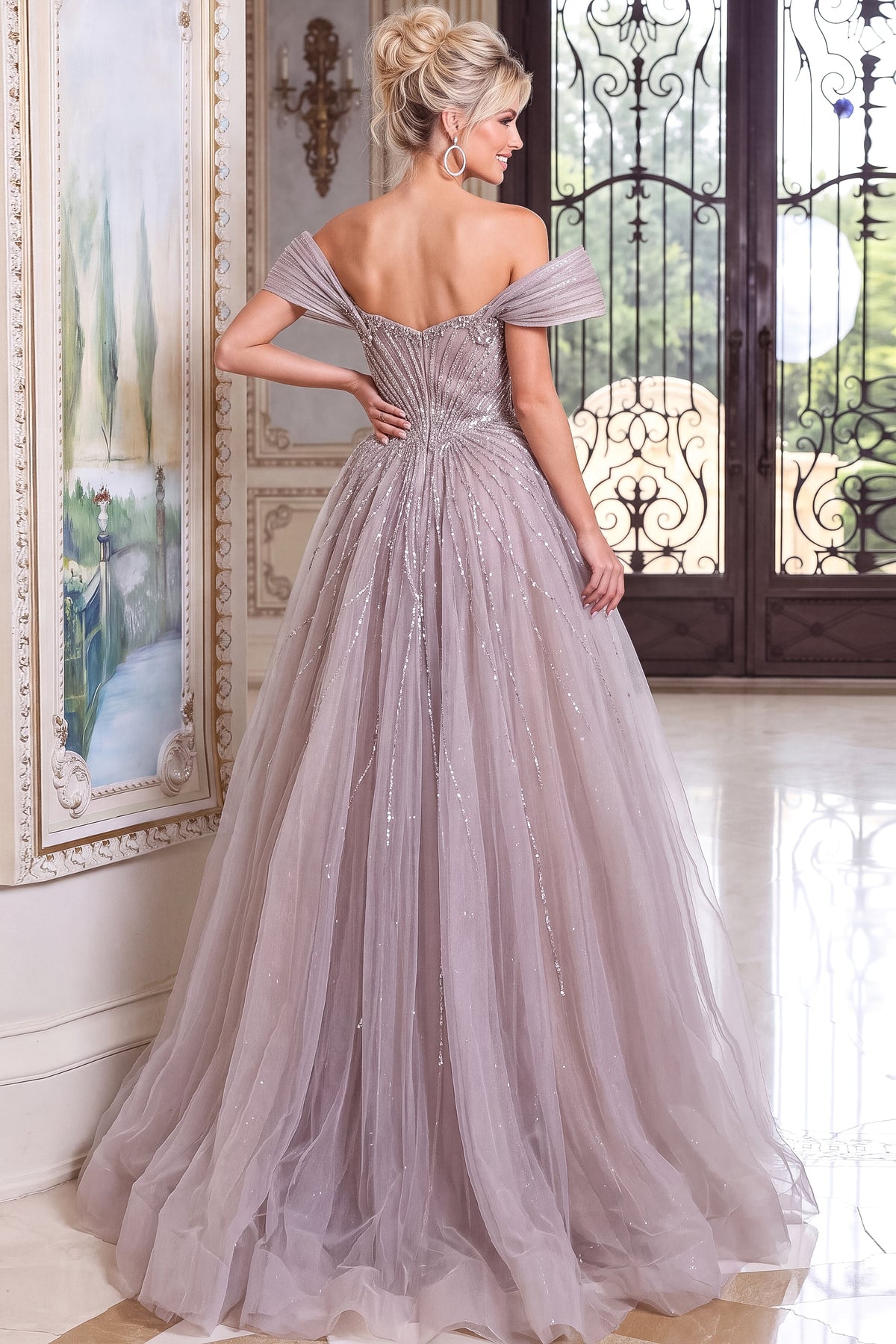 Jovani Evening Dress Jovani 52210 Draped Off Shoulder Beaded Mermaid Gown