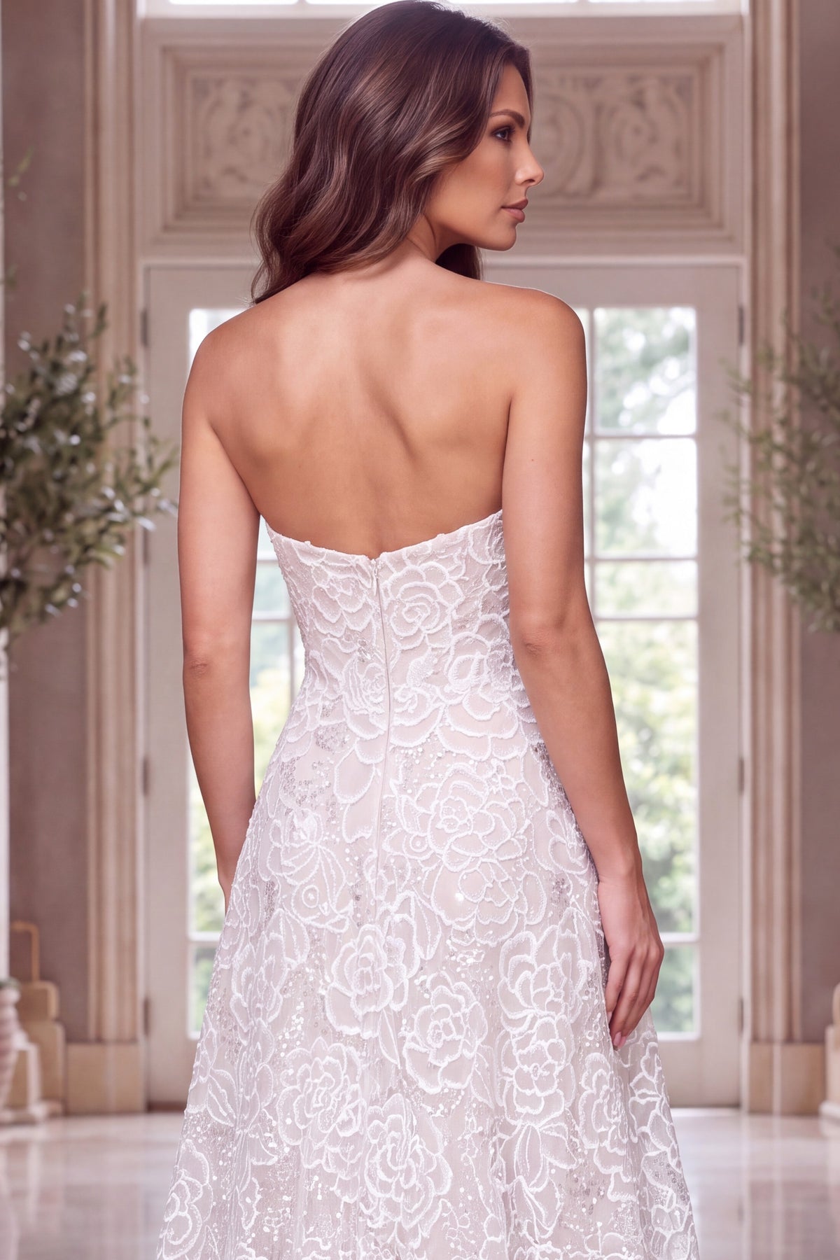 Jovani Evening Dress Jovani 52364 Floral Embroidered Lace Strapless Ball Gown