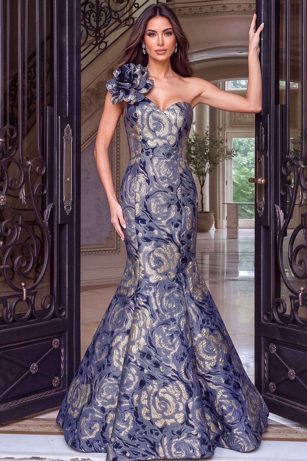 Jovani Evening Dress Jovani 52370 One Shoulder Floral Mermaid Gown