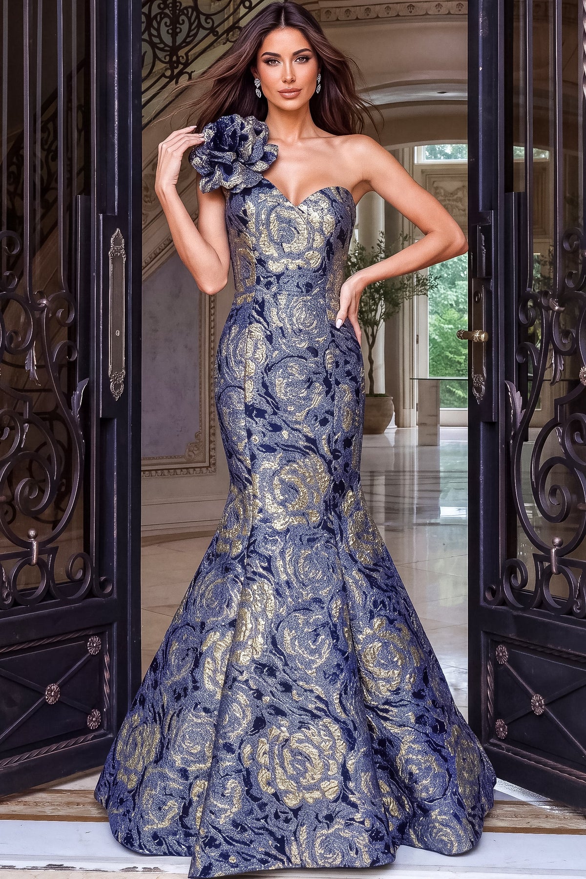 Jovani Evening Dress Jovani 52370 One Shoulder Floral Mermaid Gown