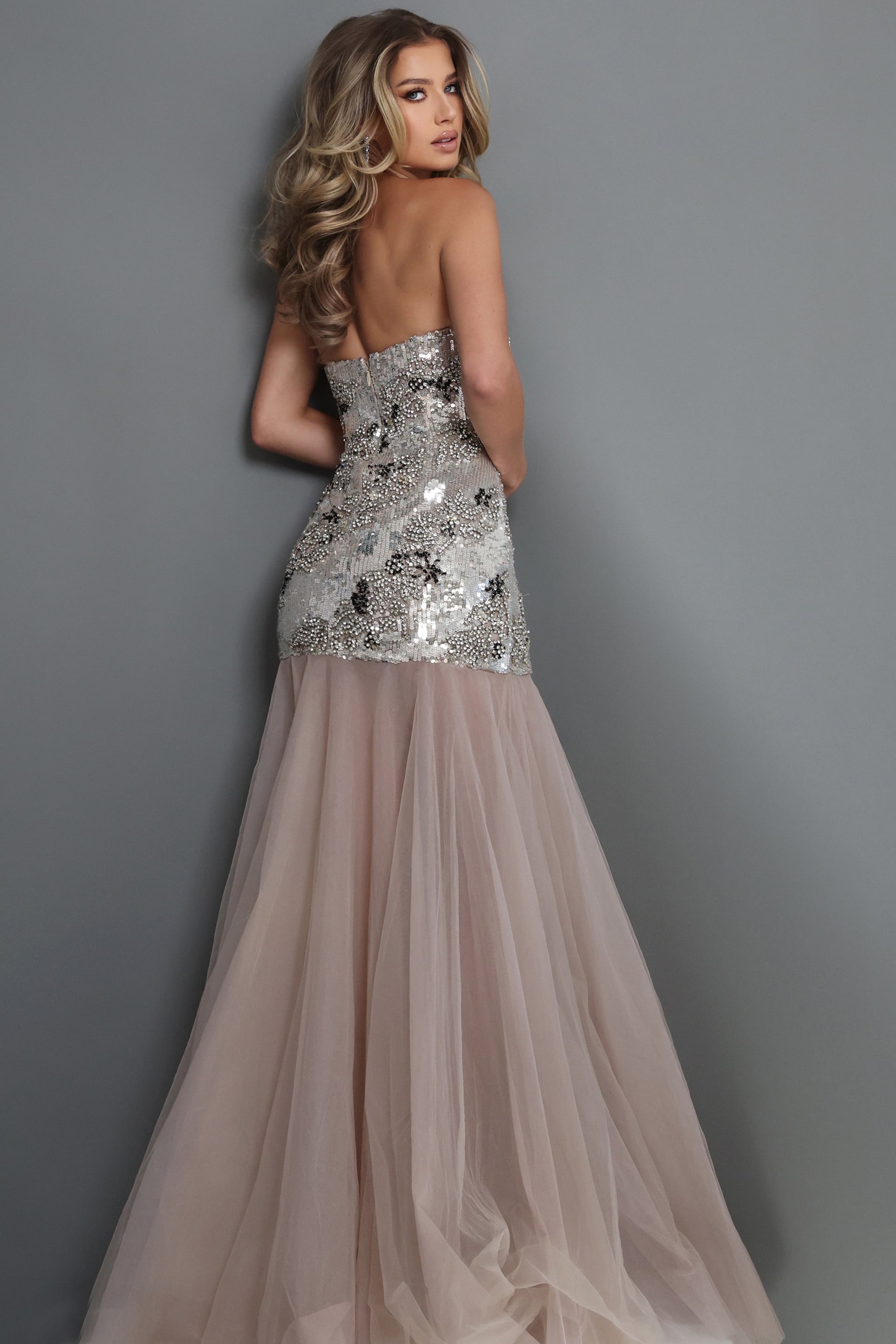Jovani Evening Dress Jovani 52538 Strapless Embellished Mermaid Gown with Tulle Skirt -