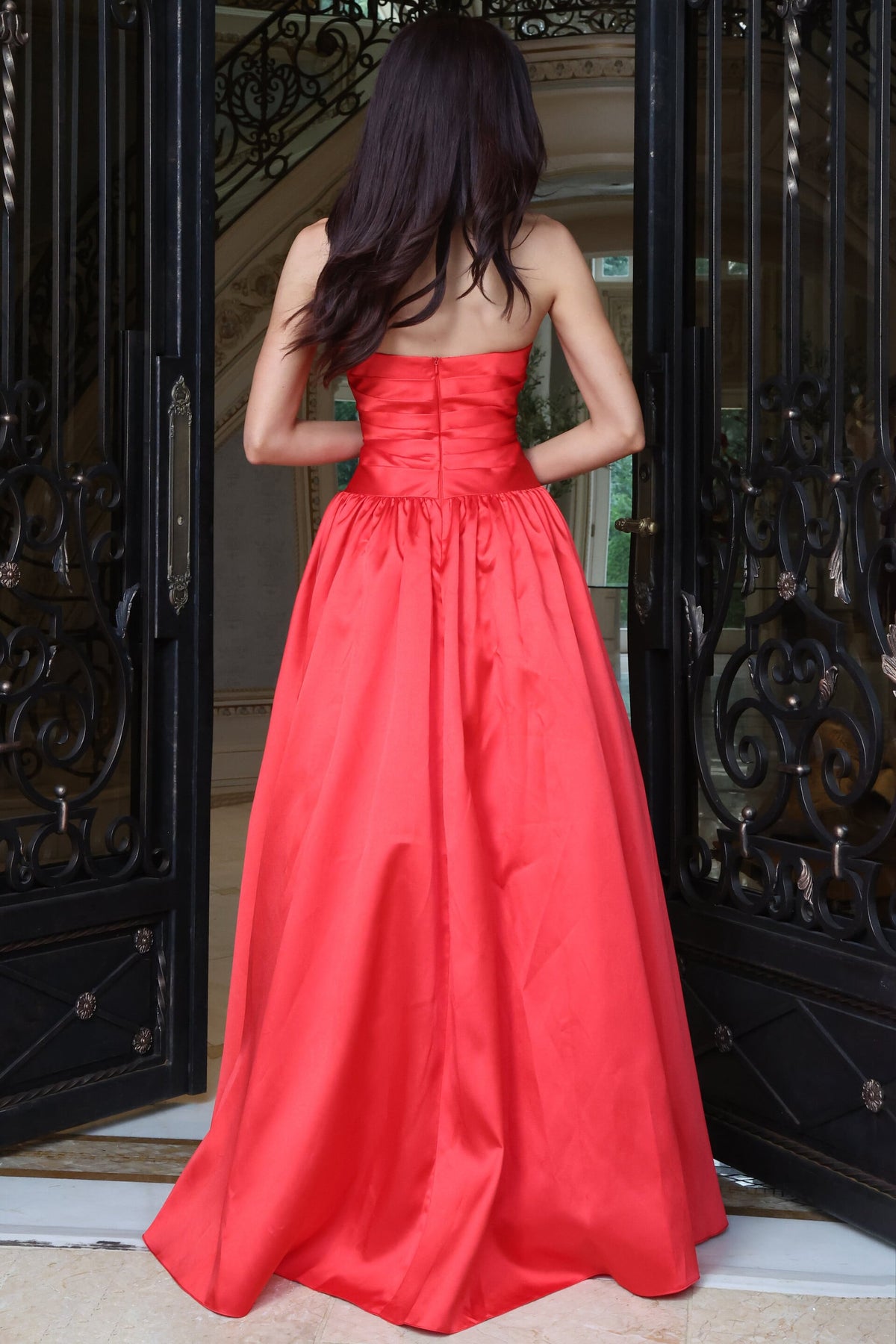Jovani Evening Dress Jovani 55100 Strapless Ball Gown With Pleated Satin Bodice