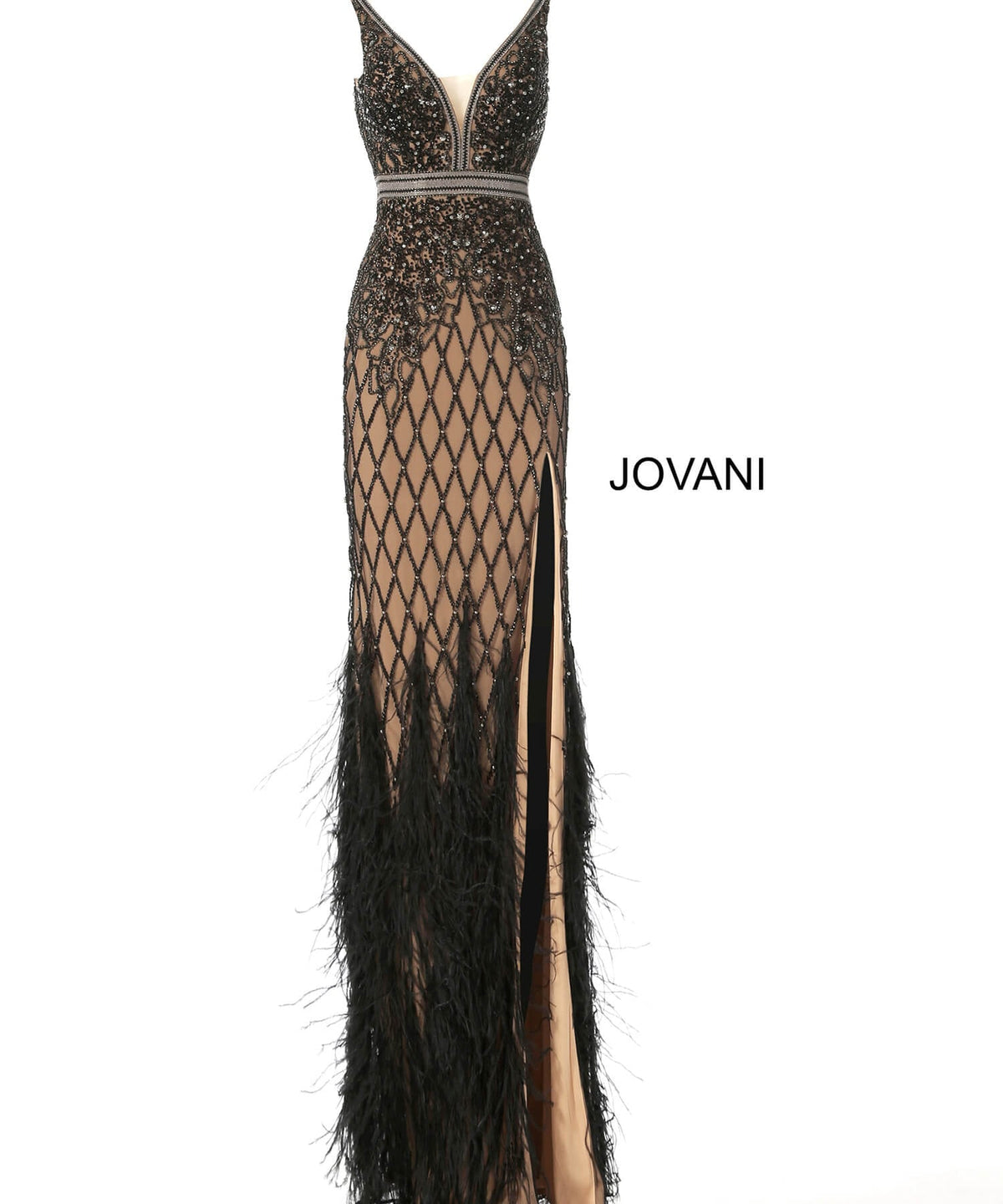 Jovani Evening Dress Jovani 55796 Ivory Embellished V Neck Fitted Dress