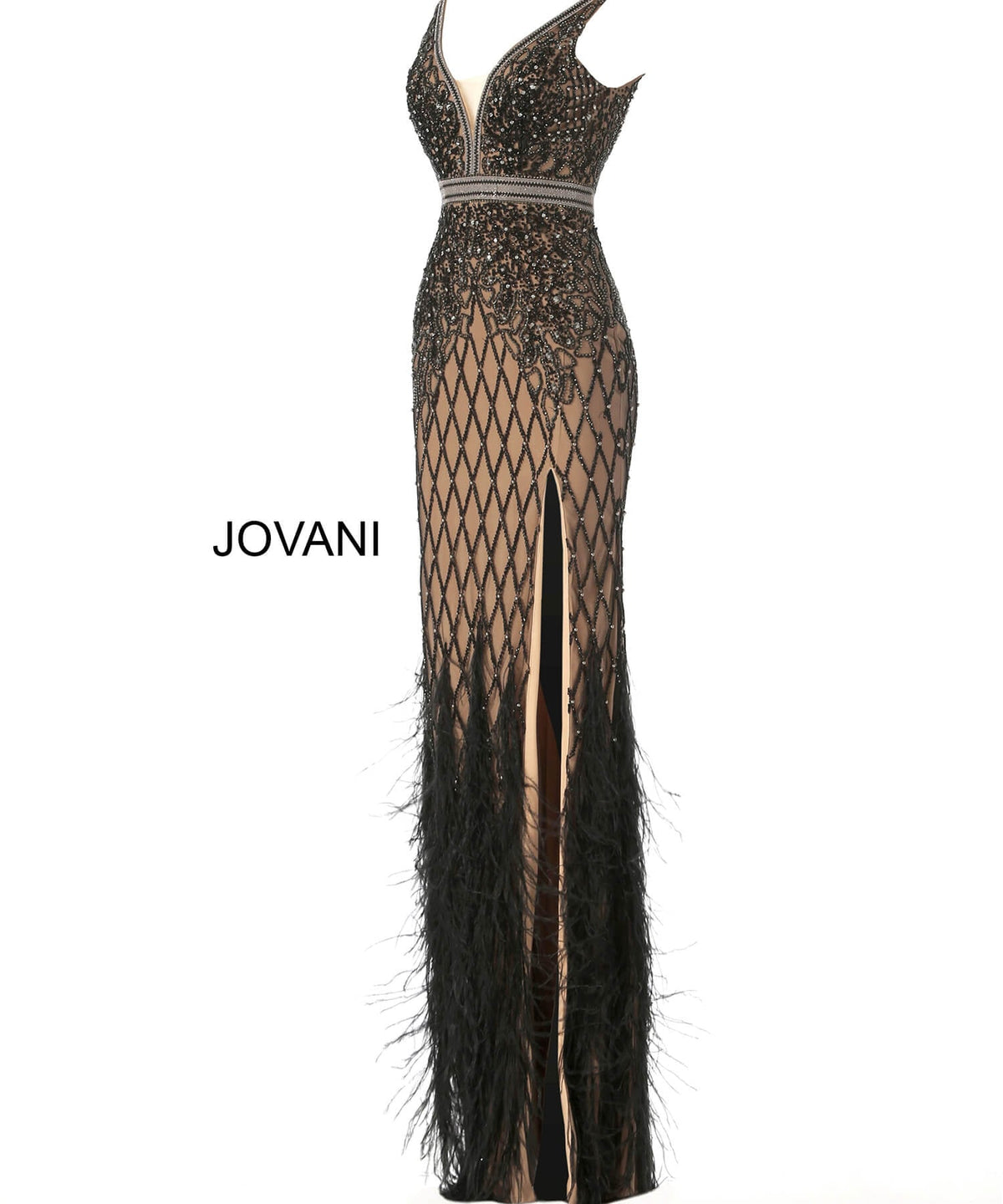 Jovani Evening Dress Jovani 55796 Ivory Embellished V Neck Fitted Dress