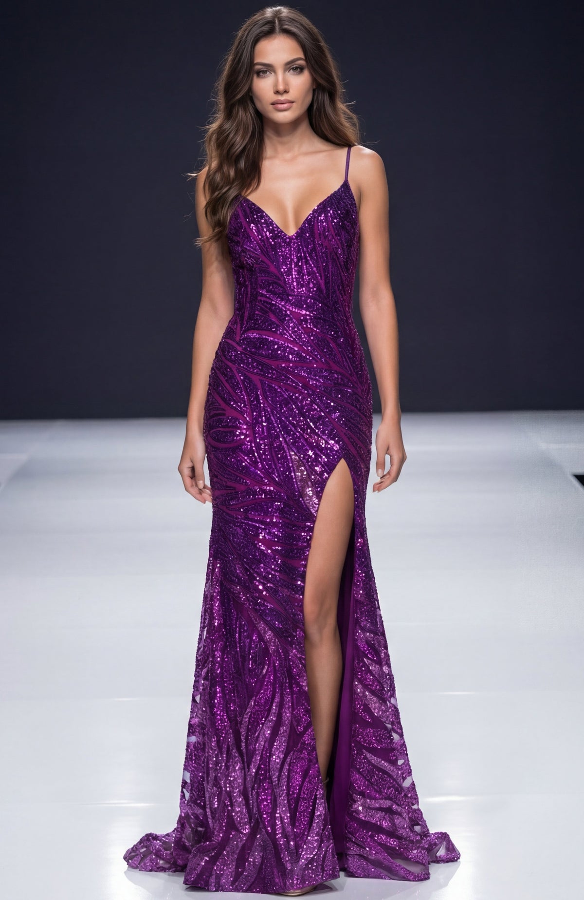 Jovani Evening Dress Open Back Sequin Gown with High Slit - Jovani 47682
