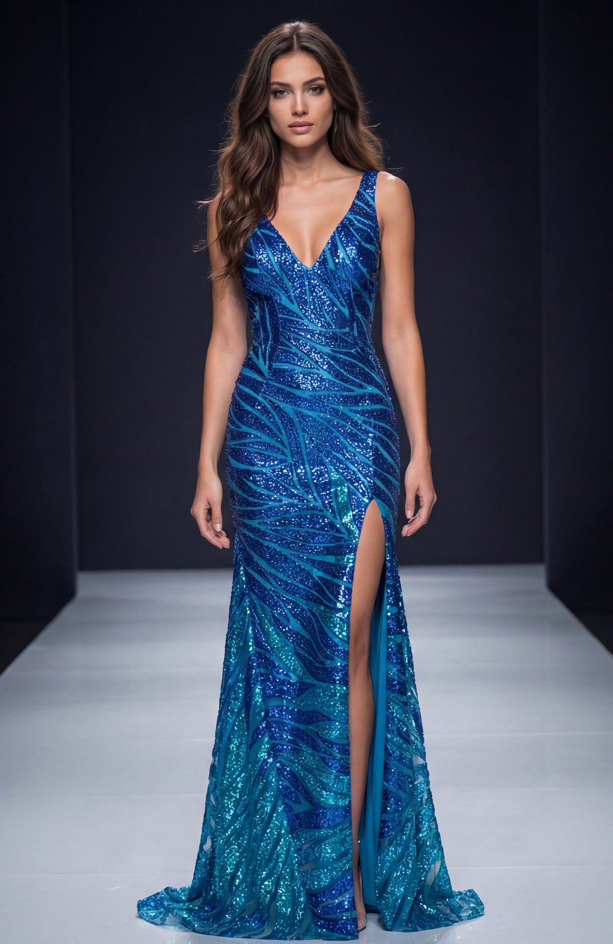 Jovani Evening Dress Open Back Sequin Gown with High Slit - Jovani 47682