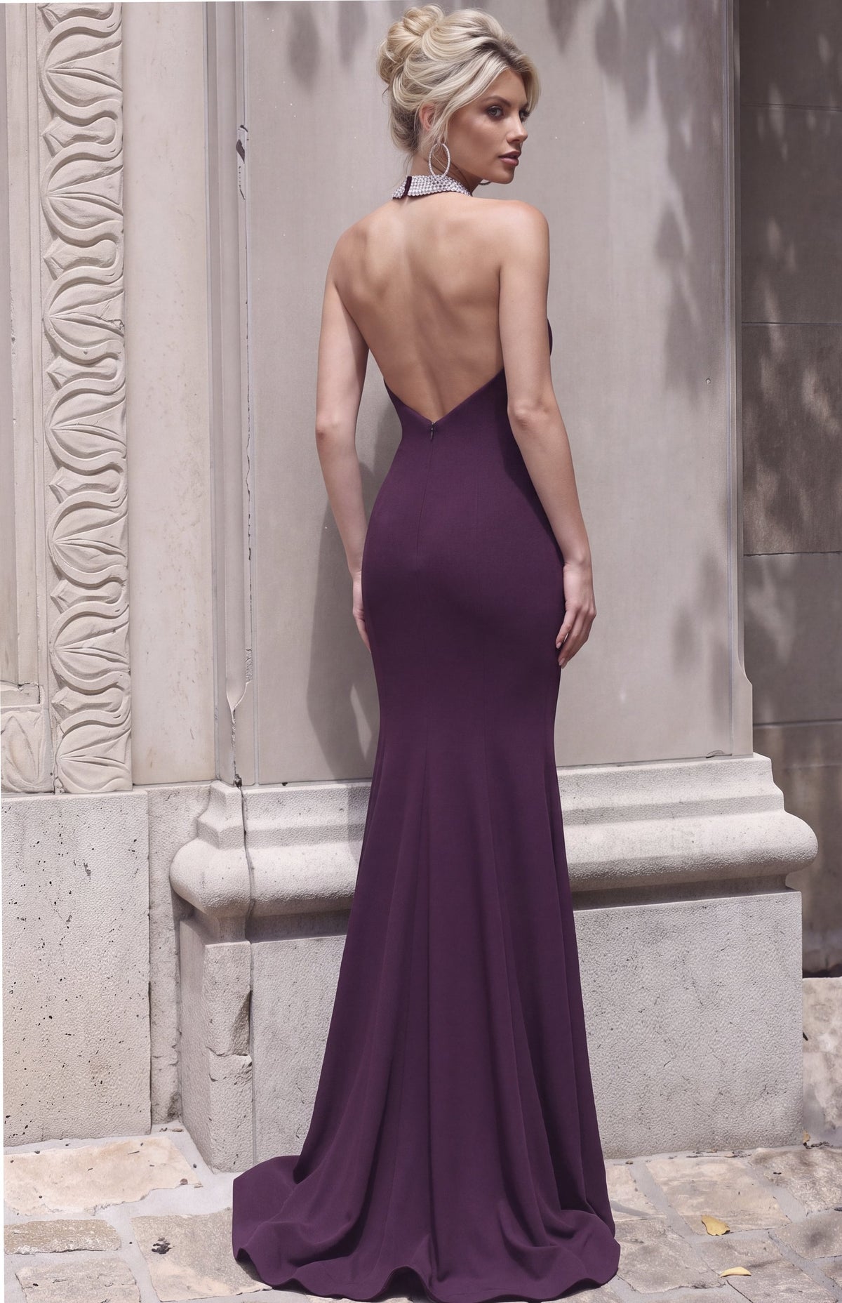 Jovani Evening Dress Plum Halter Mermaid Evening Gown - Jovani 51802
