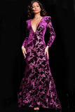 Jovani Evening Dresses Jovani 23715 Merlot Velvet Low V Neck Dress