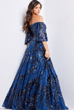 Jovani Evening Dresses Jovani 23765 Navy Off the Shoulder Embellished Gown