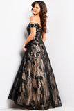 Jovani Evening Dresses Jovani 24557 Black Nude Off the Shoulder Embellished Dress