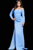 Jovani Evening Dresses Jovani 26101 Off the Shoulder Blue Fitted Dress