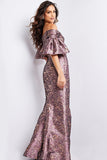 Jovani Evening Dresses Jovani 26258 Brown and Gold Floral Sheath Formal Dress