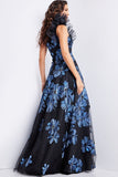 Jovani Evening Dresses Jovani 36717 Navy Black Floral A Line Gown