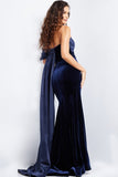 Jovani Evening Dresses Jovani 37391 Navy Off the shoulder Straight Neck Gown