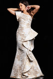 Jovani Evening Dresses Jovani 38935 Gold One Shoulder Ruffle Skirt Dress