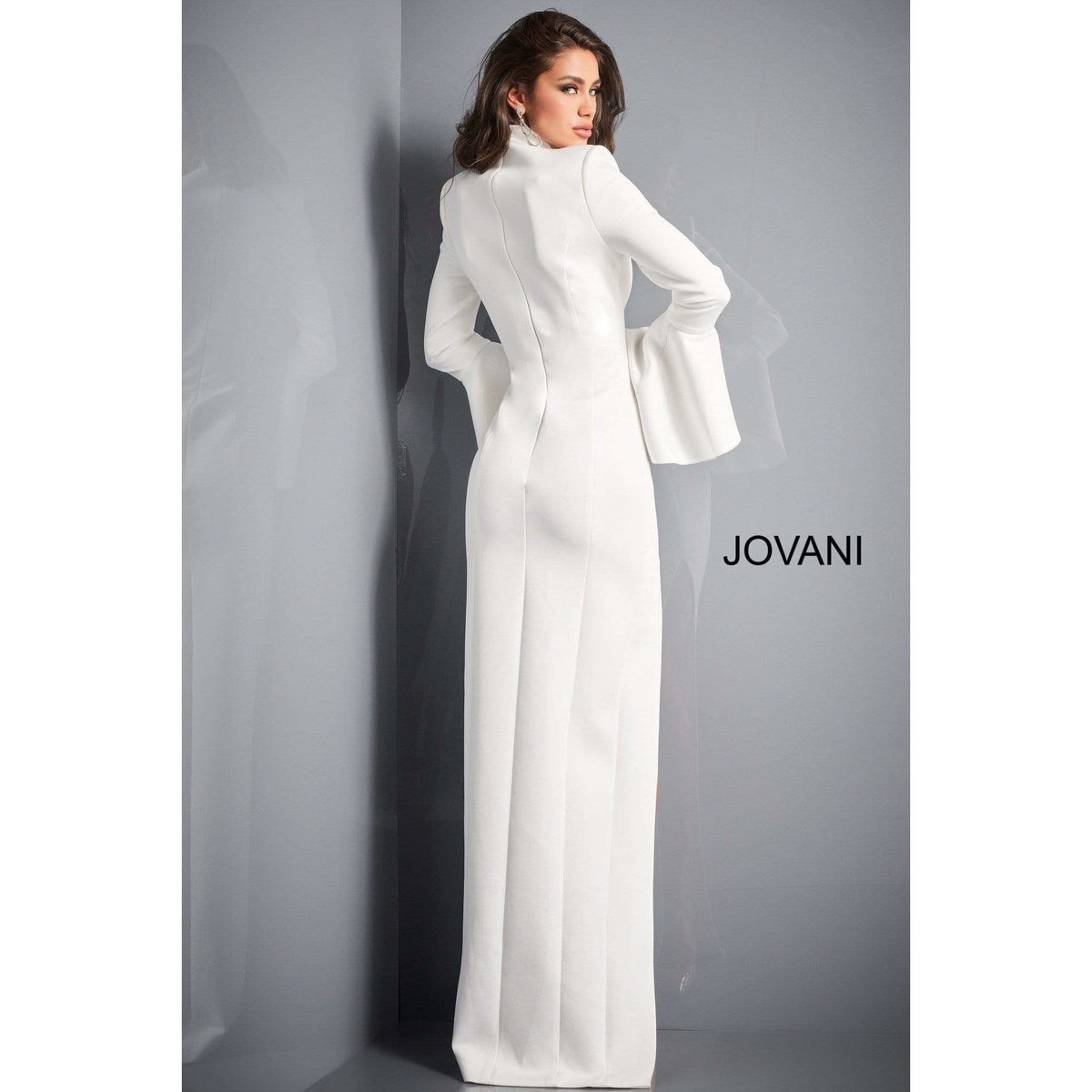 Jovani Evening Gown Jovani 04240 High Slit Bell Sleeve Evening Dress