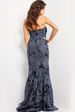 Jovani Evening Gown Jovani 23031 Navy Embellished Lace Strapless Gown
