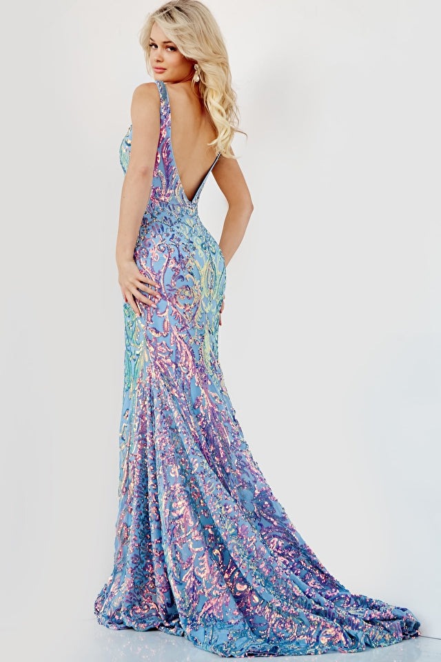 Jovani Jovani 08099 V Neck Open Back Dress