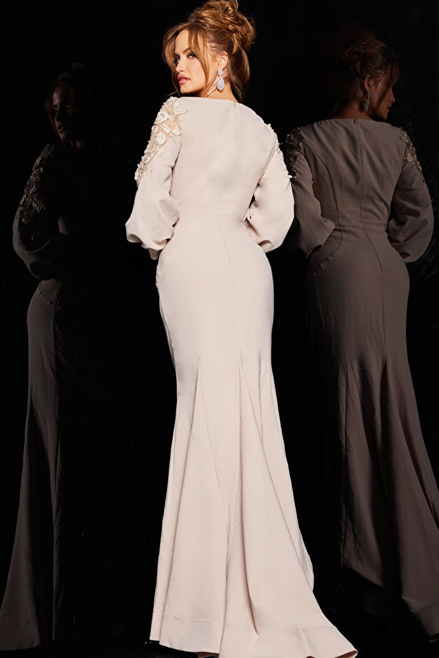 Jovani Jovani 09470 Long Sleeve Ruched Formal Gown
