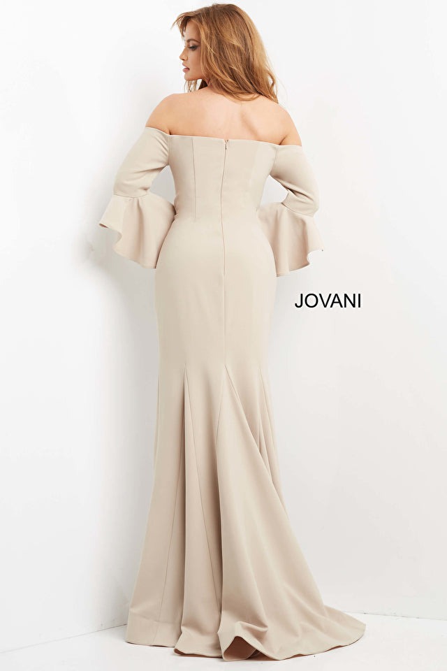 Jovani Mother of the Bride 00 / BLACK Jovani 07065 Cream Off the Shoulder Bell Sleeve Dress