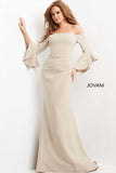 Jovani Mother of the Bride 00 / BLACK Jovani 07065 Cream Off the Shoulder Bell Sleeve Dress