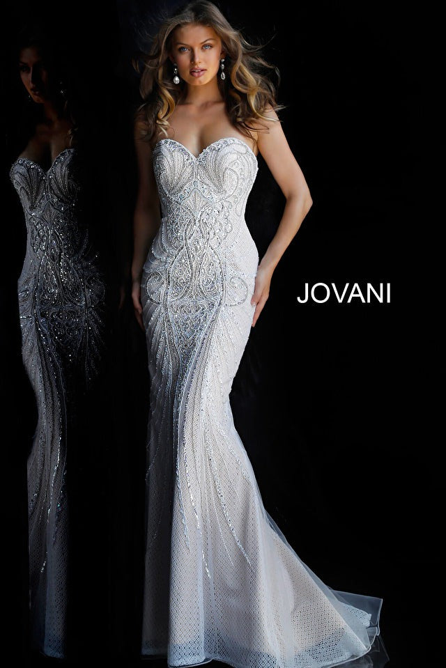 Jovani Mother of the Bride 00 / CHARCOAL Jovani 45566 Off the Shoulder Beaded Mother of the Bride Dress