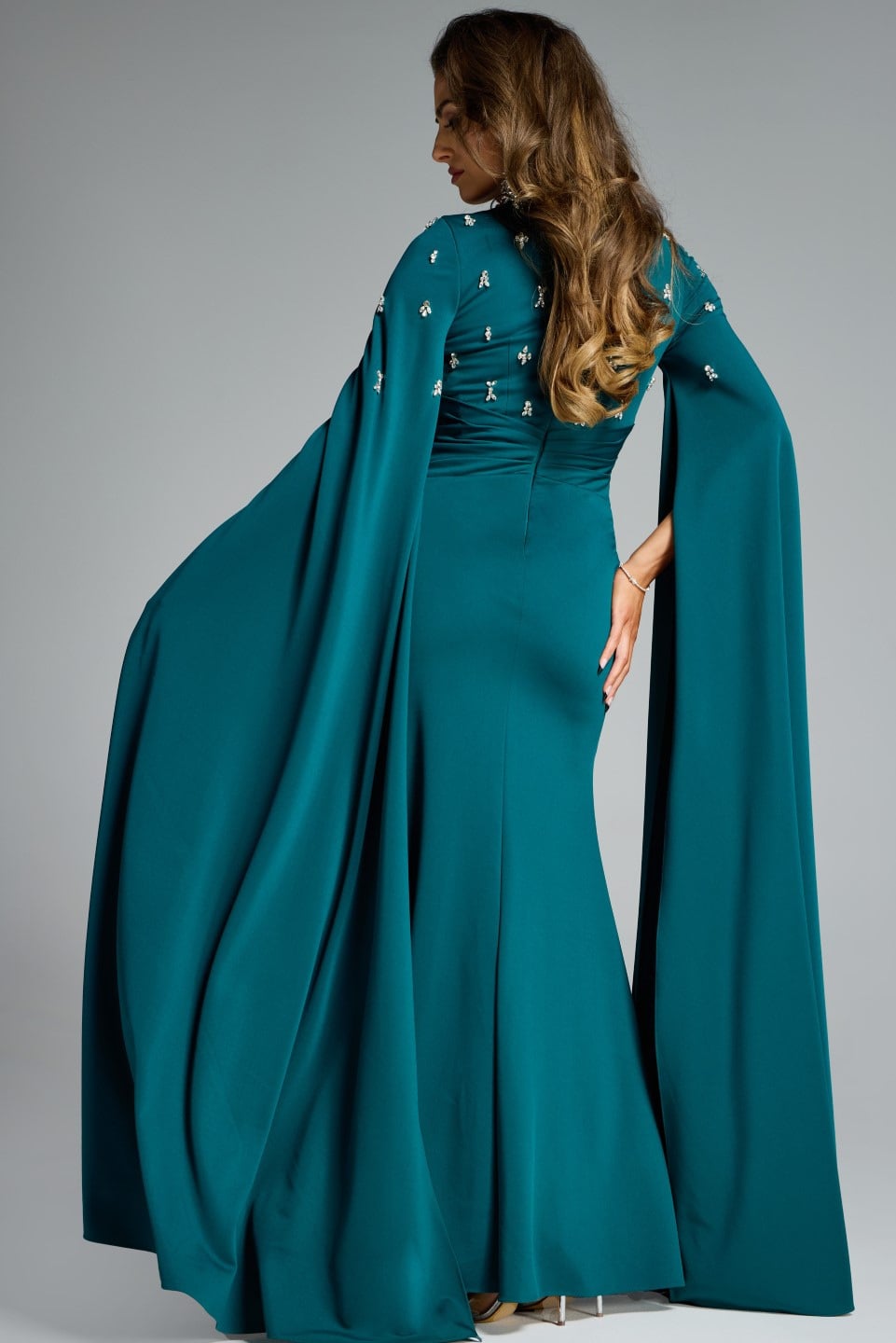 Jovani Mother of the Bride Dress Jovani 43830 Embellished Gown With Dramatic Cape Sleeves