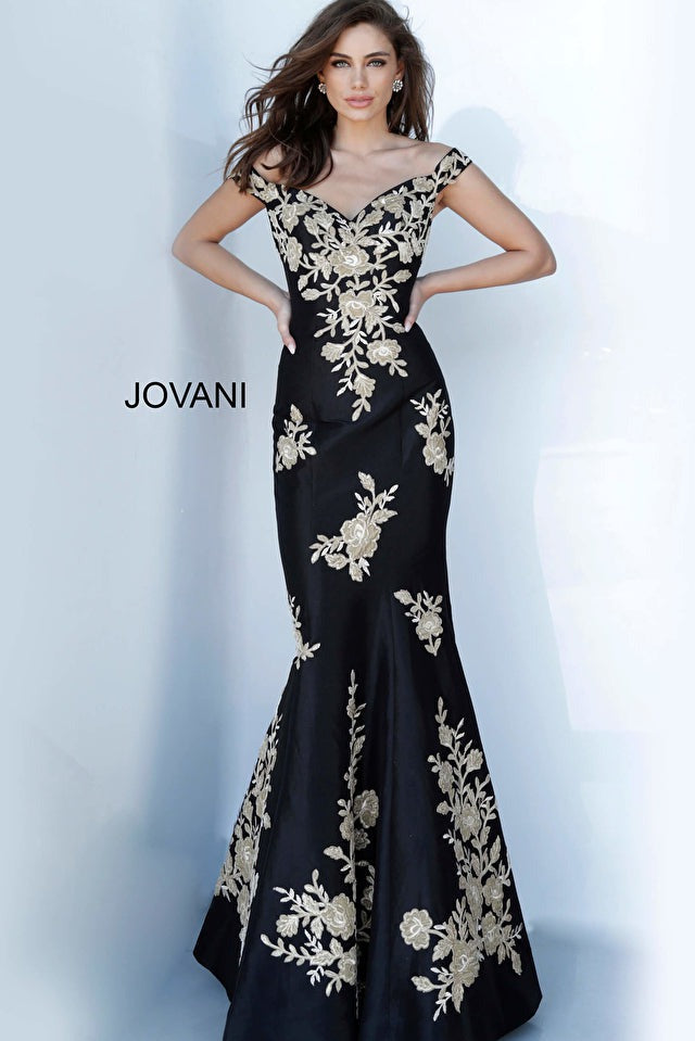 Jovani Mother of the Bride Jovani 00635 Off the Shoulder Embellished Mother of the Bride Dress