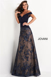 Jovani Mother of the Bride Jovani 02852 Navy Pleated Bodice A Line Mother of the Bride Dress