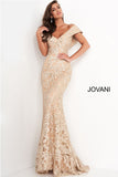 Jovani Mother of the Bride Jovani 02923 Gold Lace V Neck Gown