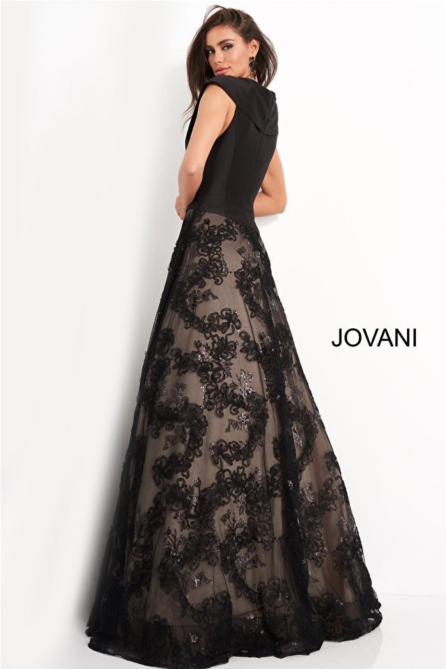 Jovani Mother of the Bride Jovani 03330 Black A Line V Neck Evening Gown