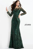 Jovani Mother of the Bride Jovani 03936 Dark Green Sheer Neck Embellished Mother of the Bride Dress